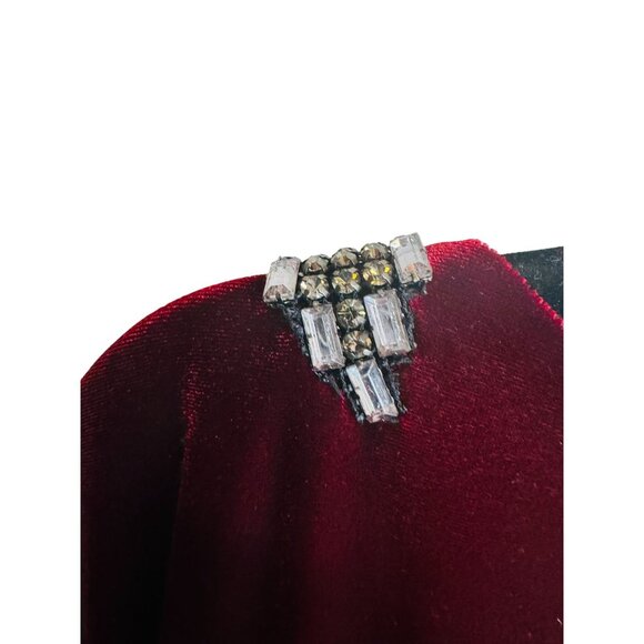 Adrianna Papell 8 Evening Dress Burgundy Wine Velvet With Rhinestones - Picture 13 of 14